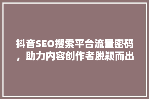 抖音SEO搜索平台流量密码，助力内容创作者脱颖而出