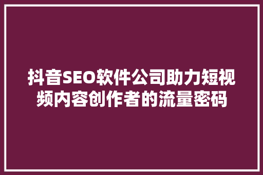 抖音SEO软件公司助力短视频内容创作者的流量密码