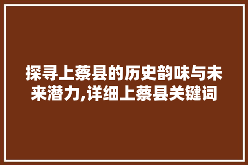 探寻上蔡县的历史韵味与未来潜力,详细上蔡县关键词SEO优化步骤