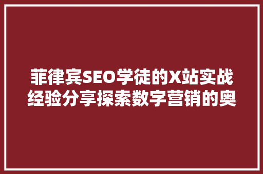 菲律宾SEO学徒的X站实战经验分享探索数字营销的奥秘