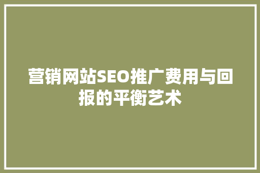 营销网站SEO推广费用与回报的平衡艺术