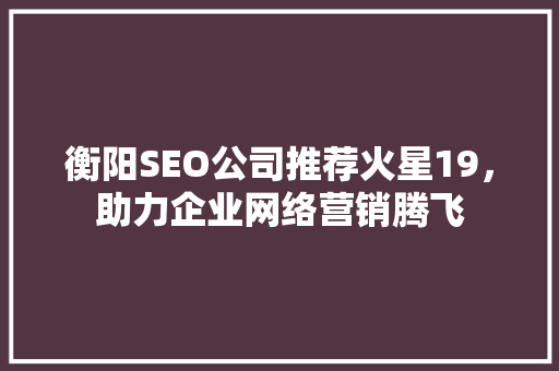 衡阳SEO公司推荐火星19，助力企业网络营销腾飞