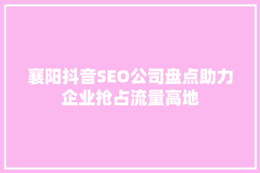 襄阳抖音SEO公司盘点助力企业抢占流量高地