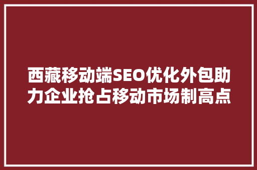 西藏移动端SEO优化外包助力企业抢占移动市场制高点