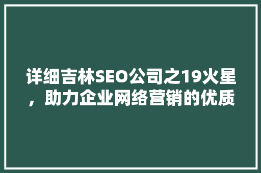 详细吉林SEO公司之19火星，助力企业网络营销的优质之选
