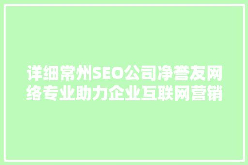 详细常州SEO公司净誉友网络专业助力企业互联网营销