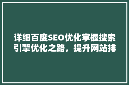 详细百度SEO优化掌握搜索引擎优化之路，提升网站排名与流量