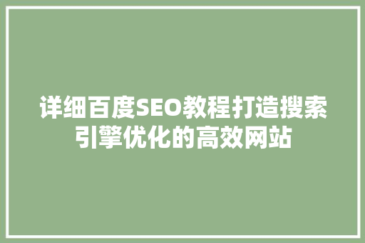详细百度SEO教程打造搜索引擎优化的高效网站