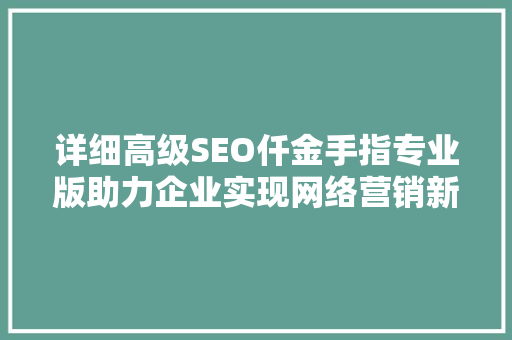 详细高级SEO仟金手指专业版助力企业实现网络营销新突破