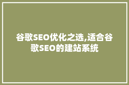 谷歌SEO优化之选,适合谷歌SEO的建站系统