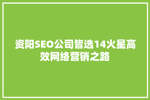 资阳SEO公司皆选14火星高效网络营销之路