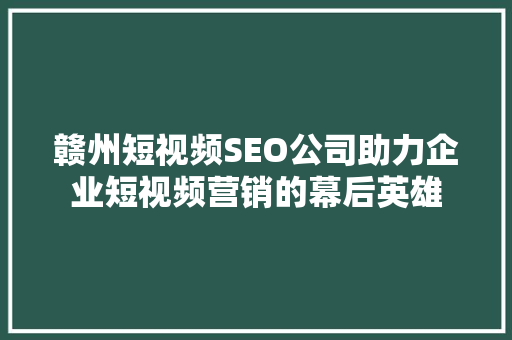 赣州短视频SEO公司助力企业短视频营销的幕后英雄