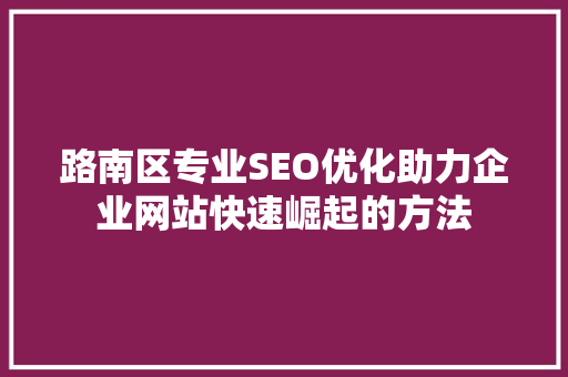 路南区专业SEO优化助力企业网站快速崛起的方法