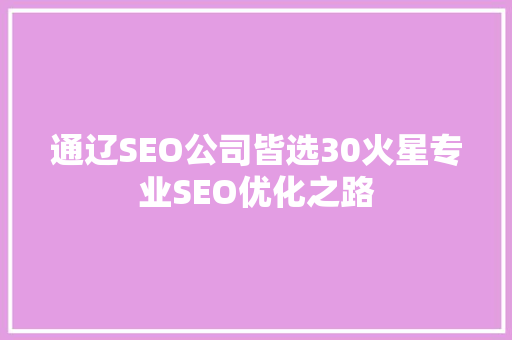 通辽SEO公司皆选30火星专业SEO优化之路