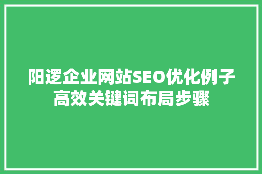 阳逻企业网站SEO优化例子高效关键词布局步骤