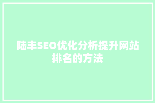 陆丰SEO优化分析提升网站排名的方法
