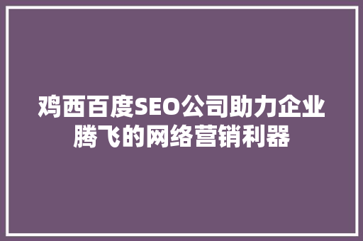 鸡西百度SEO公司助力企业腾飞的网络营销利器