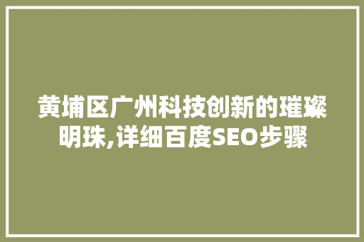 黄埔区广州科技创新的璀璨明珠,详细百度SEO步骤