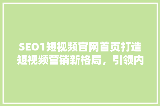 SEO1短视频官网首页打造短视频营销新格局，引领内容创作新潮流