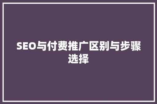 SEO与付费推广区别与步骤选择