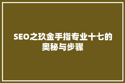 SEO之玖金手指专业十七的奥秘与步骤  第1张