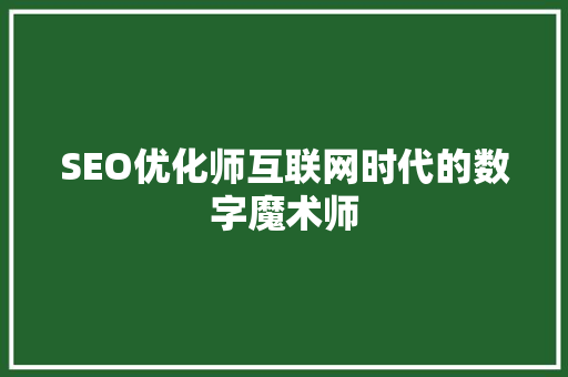 SEO优化师互联网时代的数字魔术师