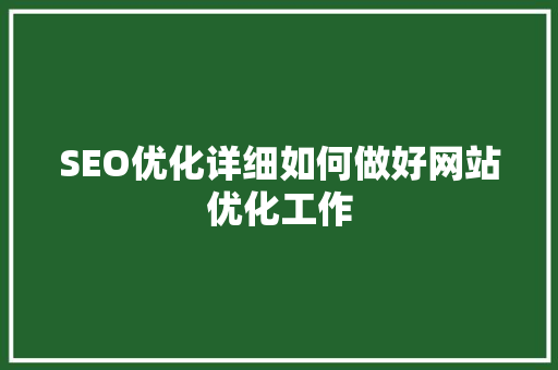 SEO优化详细如何做好网站优化工作