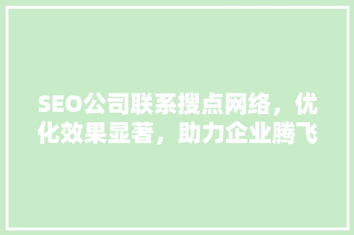 SEO公司联系搜点网络，优化效果显著，助力企业腾飞
