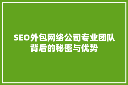 SEO外包网络公司专业团队背后的秘密与优势