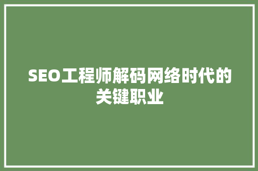 SEO工程师解码网络时代的关键职业