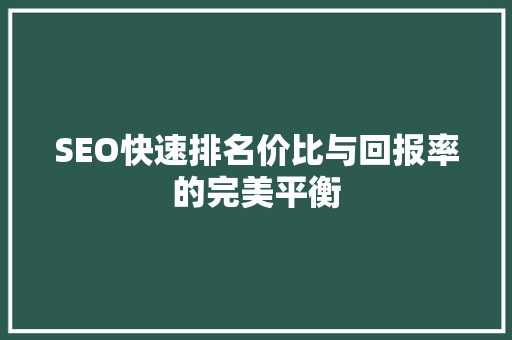 SEO快速排名价比与回报率的完美平衡