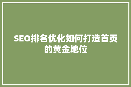 SEO排名优化如何打造首页的黄金地位
