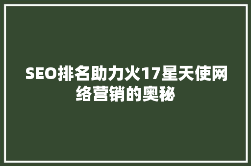 SEO排名助力火17星天使网络营销的奥秘