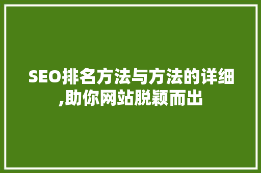 SEO排名方法与方法的详细,助你网站脱颖而出