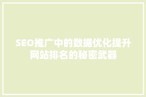 SEO推广中的数据优化提升网站排名的秘密武器