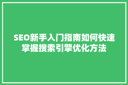 SEO新手入门指南如何快速掌握搜索引擎优化方法
