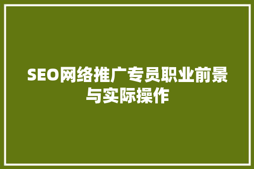 SEO网络推广专员职业前景与实际操作