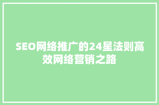 SEO网络推广的24星法则高效网络营销之路