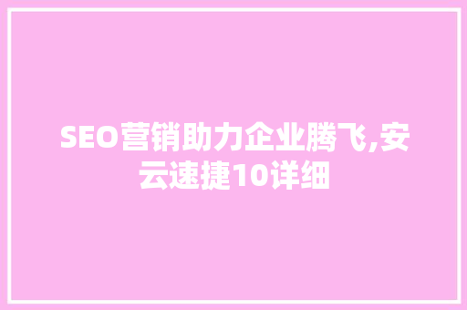 SEO营销助力企业腾飞,安云速捷10详细