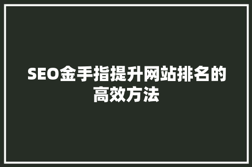 SEO金手指提升网站排名的高效方法