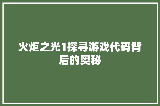 火炬之光1探寻游戏代码背后的奥秘