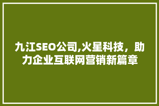 九江SEO公司,火星科技，助力企业互联网营销新篇章