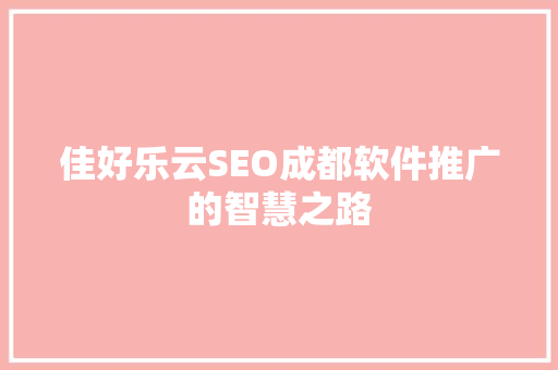 佳好乐云SEO成都软件推广的智慧之路