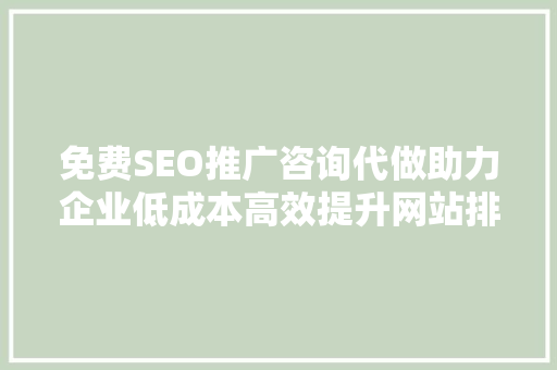 免费SEO推广咨询代做助力企业低成本高效提升网站排名