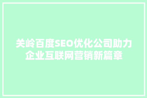关岭百度SEO优化公司助力企业互联网营销新篇章