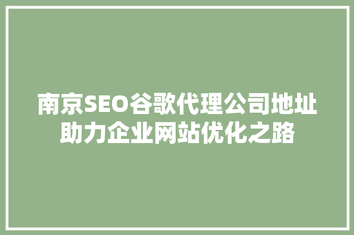 南京SEO谷歌代理公司地址助力企业网站优化之路