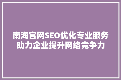 南海官网SEO优化专业服务助力企业提升网络竞争力