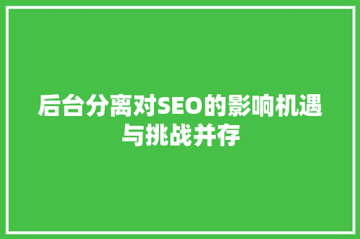 后台分离对SEO的影响机遇与挑战并存