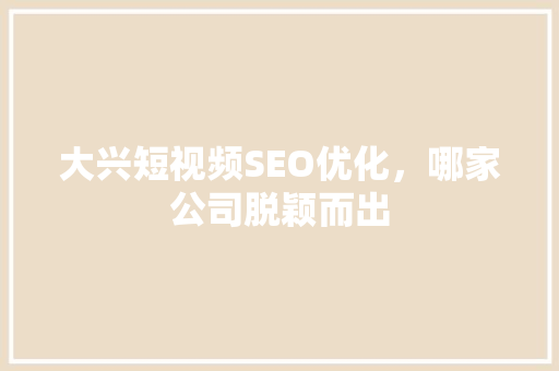 大兴短视频SEO优化，哪家公司脱颖而出