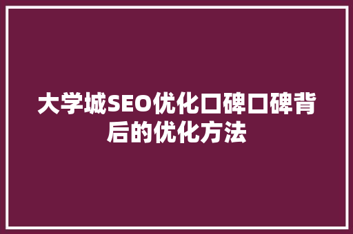 大学城SEO优化口碑口碑背后的优化方法